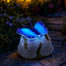 (Blue, -) Beleuchteter Schmetterlingsstein Gartenleuchte, Solar LED Harzfigur