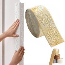 (Yellow, -) DIY Decorative Border Tape for Walls & Furniture, Self-Adhesive 3D Embossed Wallpaper