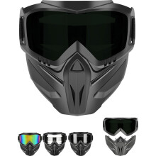 (Black, color_name) Máscara Facial Integral Desmontável, Lente Antiembaçante para Moto e Solda