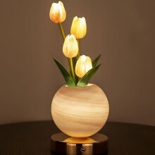 (Pink, -) Elegante Tulpenstrauß Nachtlicht, dimmbar, 3 Farben, Glasblume mit Touch