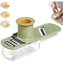 (Green, -) 3-in-1 mini knoflook snijder en mandoline – groentensnijder met bakje