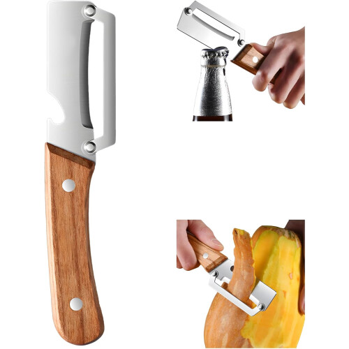 (1PC, -) 3 pelapatate premium con manico legno e apriscatole