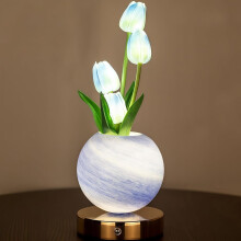 (Blue White, -) Elegante Tulpenstrauß Nachtlicht, dimmbar, 3 Farben, Glasblume mit Touch