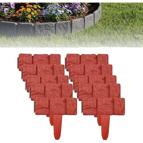 (Red, 30pcs) Φράχτης κήπου μίμηση πέτρας, 2026, interlocking, αντιολισθητικό