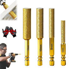 (Gold, 6+8+10+12mm) 2-in-1 Sechskantschaft Trockenbohrer, Diamant Kernbohrer für Fliesen