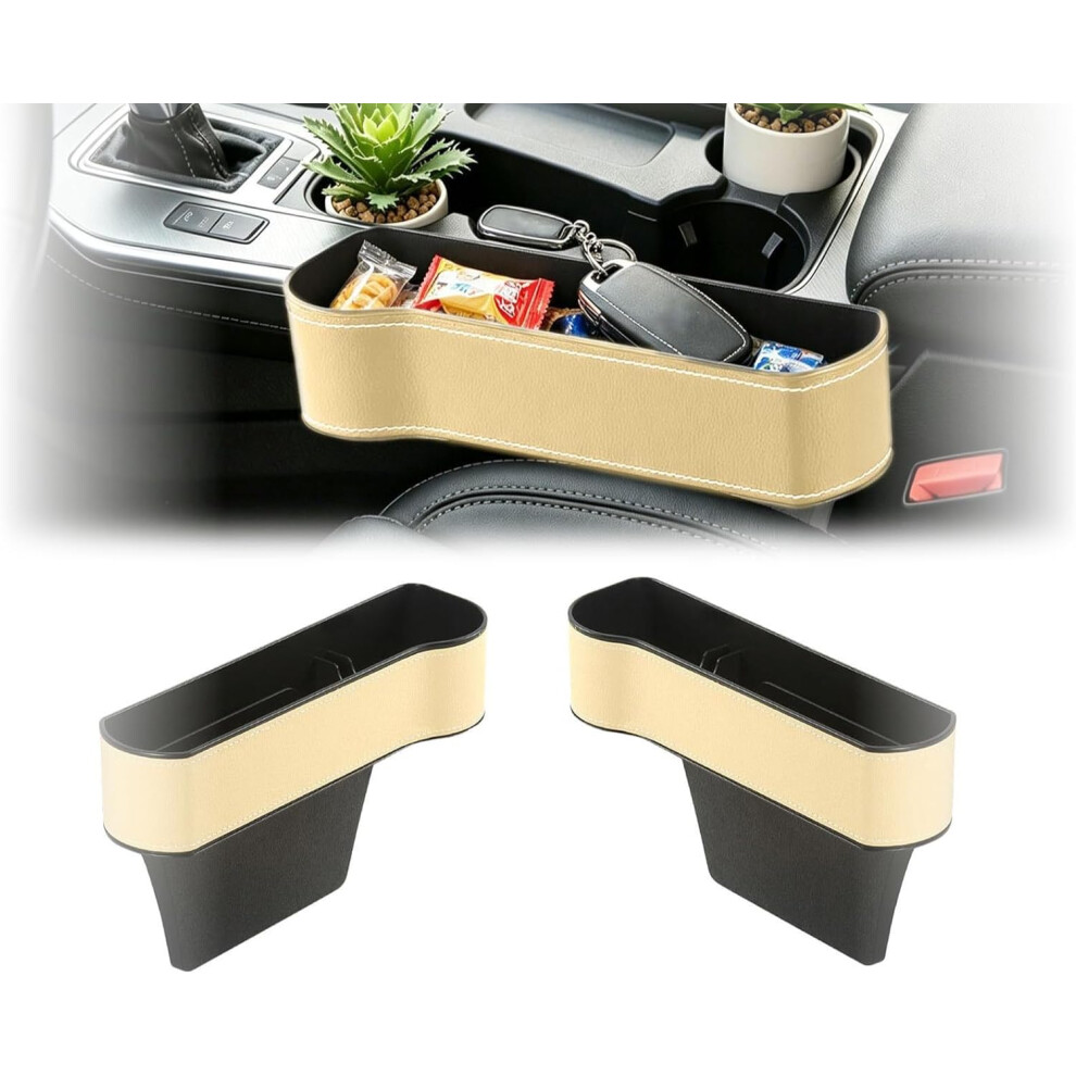 (, Right) Car Seat Gap Filler Organizer, Premium Pu Leather Auto Storage Box With Cup Holders Beige 5437706838326