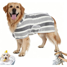 (gray, Large) Luxus Mikrofaser Hundebademantel, ultra saugfähig, verstellbarer Bauchgurt