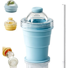 (Blue, -) 2-in-1 zusammenklappbarer Silikon Eisball Becher, faltbar mit Deckel Stroh