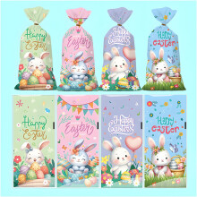 (AA, -) Easter Candy Packaging Bags, Clear Cellophane Goodie Bags for Treats
