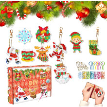 (9PCS, -) 15 Pingentes de Diamante Natal 5D DIY, Chaveiro de Cristal
