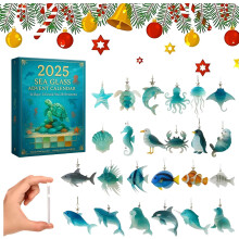 (1PC, -) Ημερολόγιο advent θαλάσσιου γυαλιού 2025, 24 ημέρες - Marine life decor