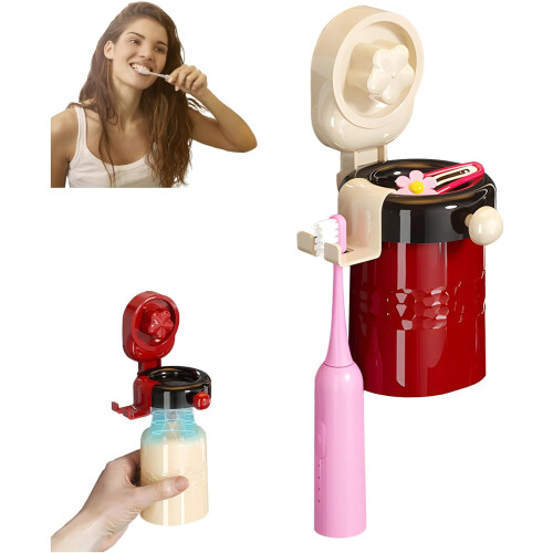 (Red, -) Porte-brosse dent magnétique sans perçage, ventouse mural