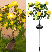 (Yellow, Colored) Muistopuutarhan loistavat valot realistisilla tekoterälehdillä, LED-seiväs hautausmaakoristeluun