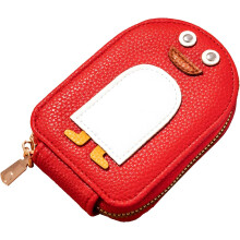 (Red, -) Niedliche Pinguine PU Leder Kreditkartenhalter, Münztasche mit Reißverschluss