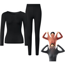 (Black, -) Set intimo termico donna, senza cuciture ultra sottile