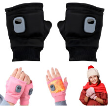 (Black, Medium) Wiederaufladbare smarte thermostatische beheizte Fingerhandschuhe, USB 3-Gang