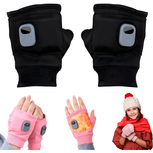 (Black, Medium) Gants chauffants rechargeables USB, 3 vitesses