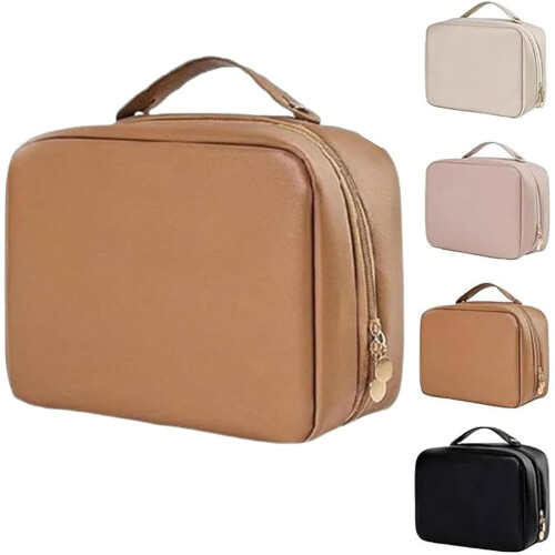 (Brown, -) Trousse toilette multi-compartiments PU cuir