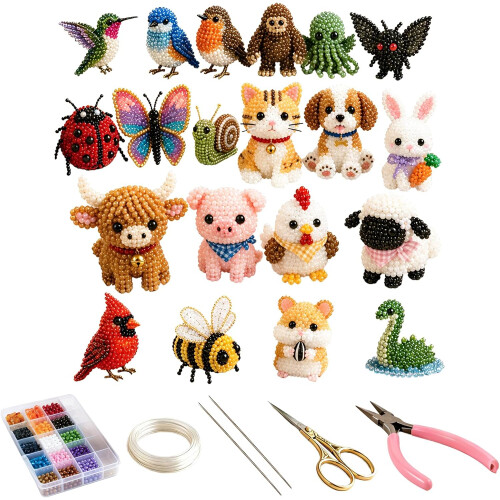 (7PCS, -) Tiny 3D kralen dier DIY craft kit – voor beginners