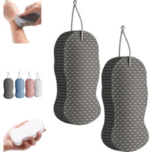 (Gray-2pcs, -) Magische exfoliërende badspons, 3D dubbelzijdige lichaamsscrubber, zacht herbruikbaar voor dames heren