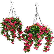 (Red, -) 38 cm faux kr Myrtle hangende manden - set van 2, realistische kunstbloemen voor veranda