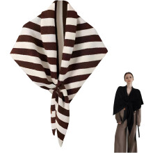 (Striped Khaki, -) Women's Solid Color Pashmina Shawl Wrap, Cashmere Feel Scarf