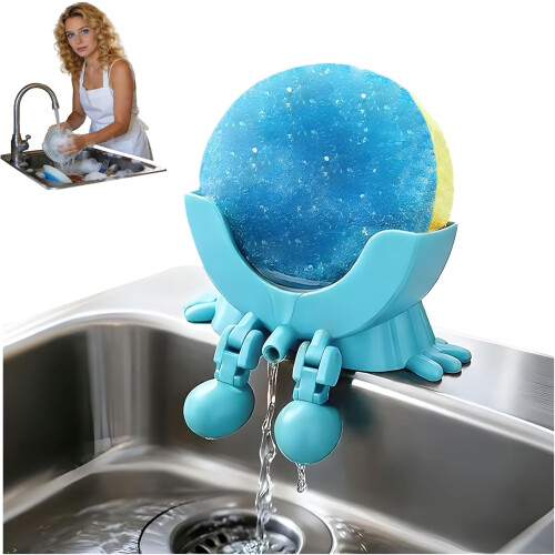 (Blue, -) Funny Peeing Scrub Sponge Holder for Kitchen Sink, Auto Draining