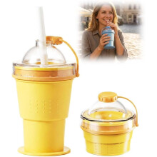 (Yellow, -) 2-in-1 zusammenklappbarer Silikon Eisball Maker Becher, faltbarer Tumbler mit Strohhalm & auslaufsicherem Deckel für Reisen