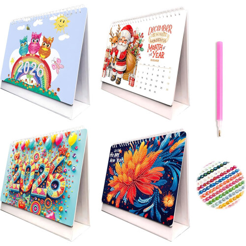 (4PCS, -) Calendrier diamant spécial forme 2026, bureau flip