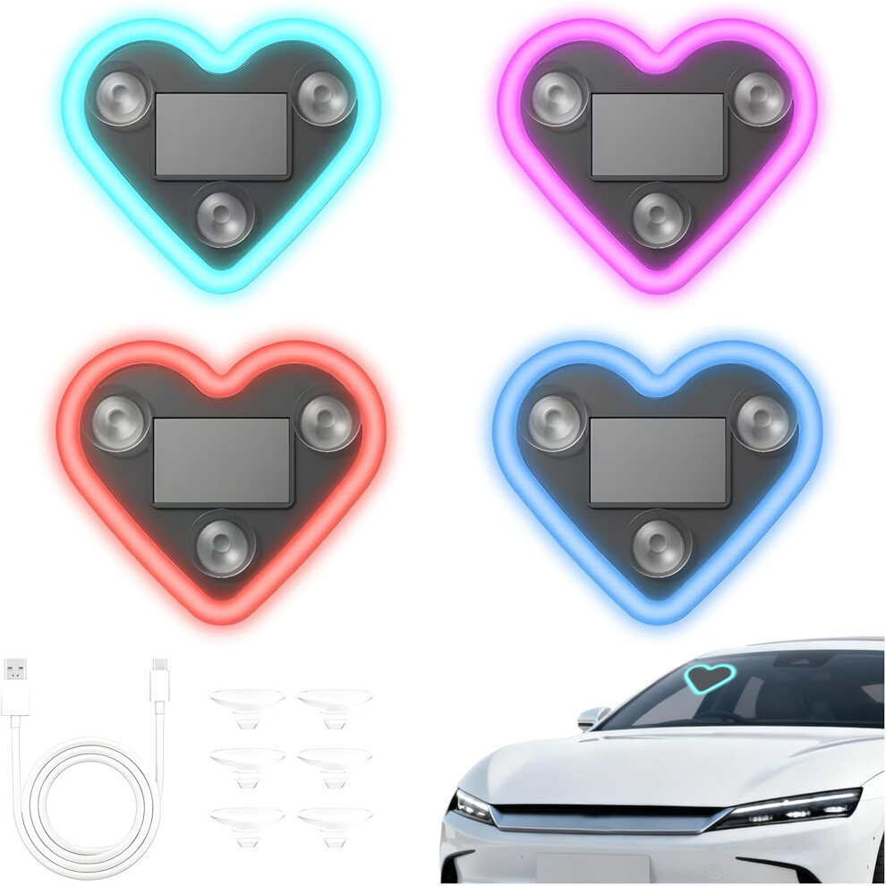 (4Pcs, -) Solar Powered Heart Shape C-Pillar Neon For Car, Ip65 Light 5437706808121