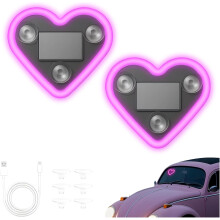 (Pink-2PCS, -) Solcells driven hjärtformad C-pelare neonljus för bil, IP65