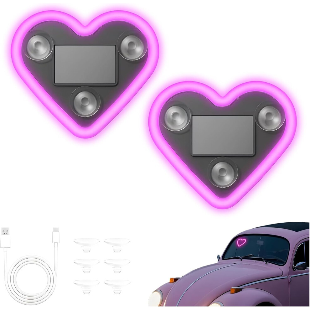 (-2Pcs, -) Solar Powered Heart Shape C-Pillar Neon For Car, Ip65 Pink/Light 5437706808060