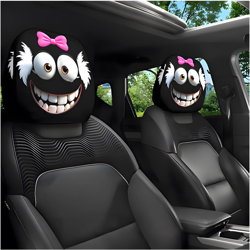(F, -) Funny Cartoon Big Eyes Car Headrest Covers, Double-Sided Print 5437706804048