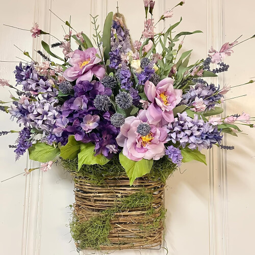 (B, -) Coroană ușă lavandă artificială, decor fermă – Rustic