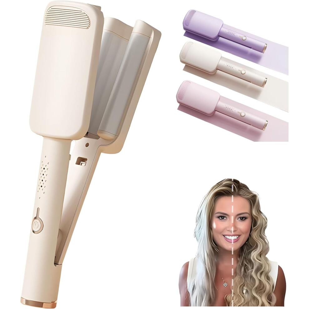 Oimg White (, -) Waver Curling Iron, Deep Wave Hair Crimper With Ceramic 3 Barrel