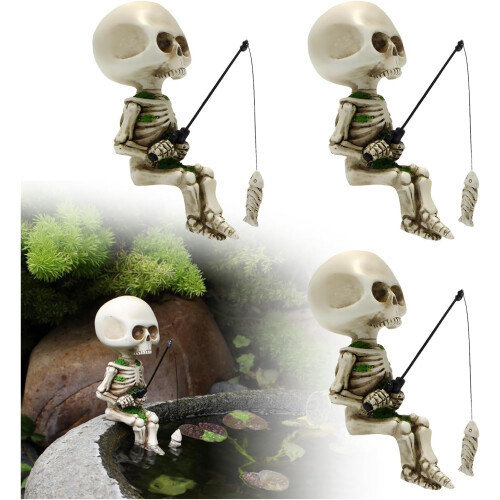(3pcs, -) Mini sculpture crâne pêcheur 11cm, Halloween