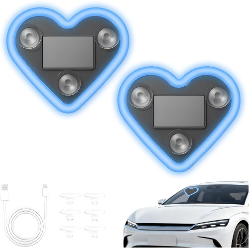 (Blue-2PCS, -) Solcelle Hjerteformet C-Pylon Neon Lys til Bil, IP65