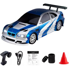 (Blue&silver, -) Auto drift RC scala 1/43 con giroscopio e luci, 4WD alta velocità