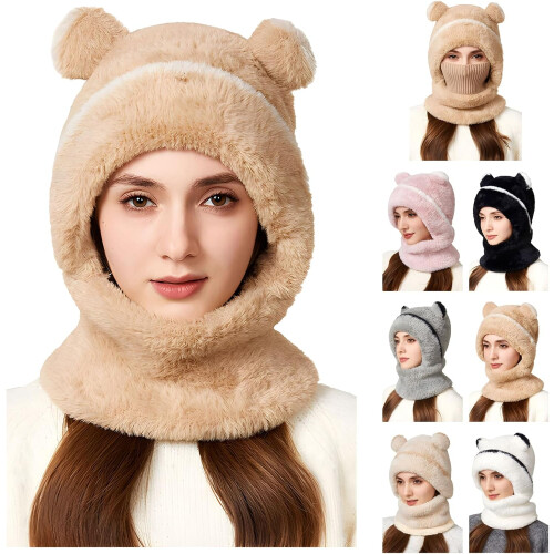 (Khaki, -) Balaclava 3 em 1 para Mulher, Cachecol e Gorro Resistente ao Vento