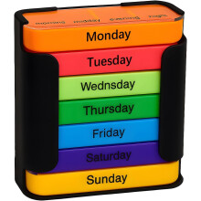 (Black, -) Weekly Pill Organizer, 4 Times a Day Stackable Daily Medication Case