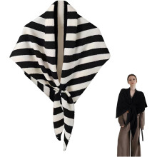 (Striped Black, -) Women's Solid Color Pashmina Shawl Wrap, Cashmere Feel Scarf