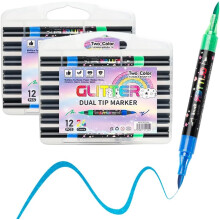 (24 Colors, 2 pcs) 48/24 Colors Glitter Markers Pens Dual Tip 2026, Acrylic Paint Markers for Rock Painting DIY Crafts
