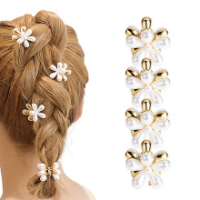 (4 PCS, -) Presilhas de Pérola Pequenas com Flor, Acessório de Cabelo