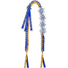 (Retro blue and gold, -) Diploma lei class of 2026 – lint lei met GRAD letters en badges, 122 cm voor ceremonie
