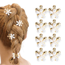 (8 PCS, -) Presilhas de Pérola Pequenas com Flor, Acessório de Cabelo