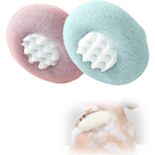 (Blue + Purple, -) Super zachte zonnebloem zuignap badbal – 2-in-1 exfoliërende spons met vingerringen