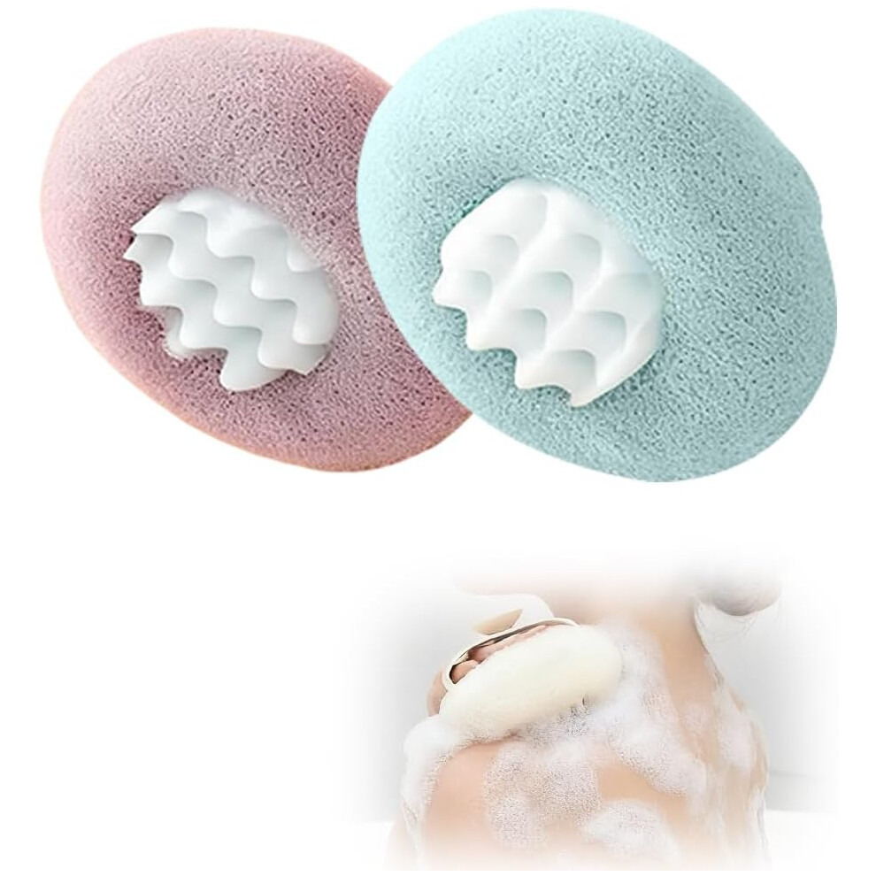 Oimg (Blue + Purple, -) Super Soft Sunflower Suction Cup Bath Ball, 2-In-1 Exfoliating Sponge With Finger Rings