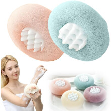 (Blue + Pink, -) Super zachte zonnebloem zuignap badbal – 2-in-1 exfoliërende spons met vingerringen