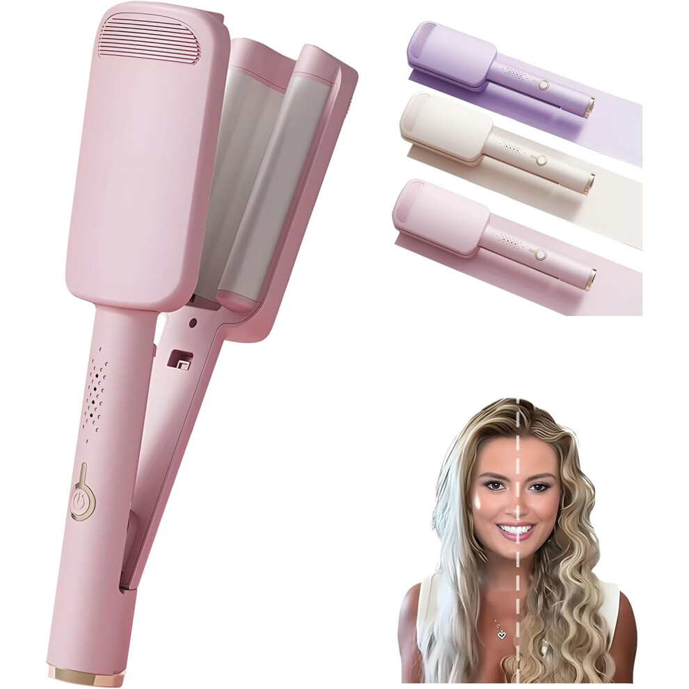 Oimg Pink (, -) Waver Curling Iron, Deep Wave Hair Crimper With Ceramic 3 Barrel