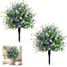 (Purple and White, -) Kunstbloemen voor buiten UV-bestendig – 2-pack realistische nepbloemen met grondstokken